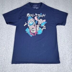 Y2K Nickelodeon Ren & Stimpy Graphic Tee Navy Blue Shirt Medium 90s‎ TV Show